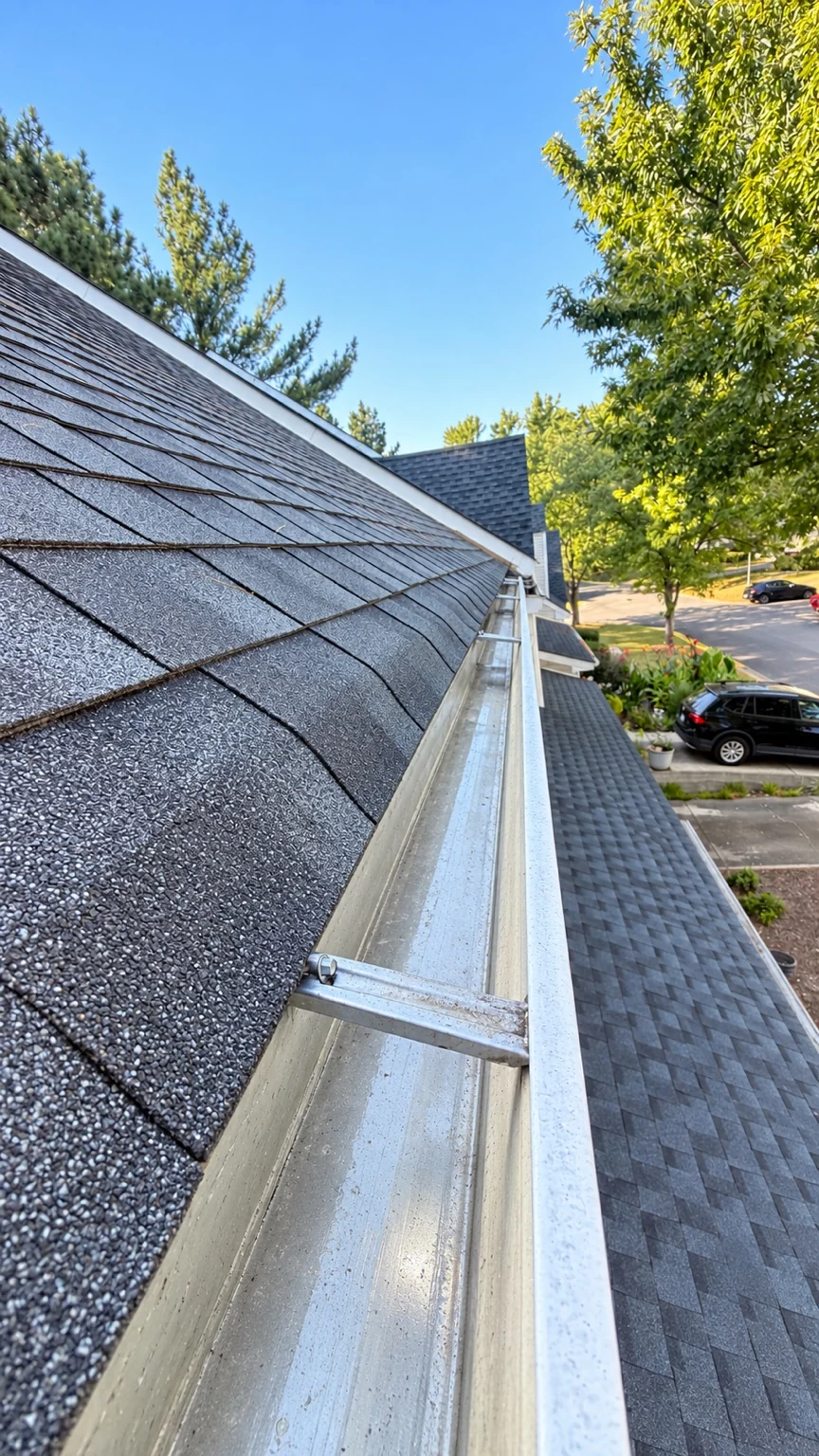 The same gutter after cleaning, with the channel cleared of visible debris